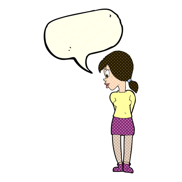 Cartone animato bella ragazza con la bolla discorso — Vettoriale Stock