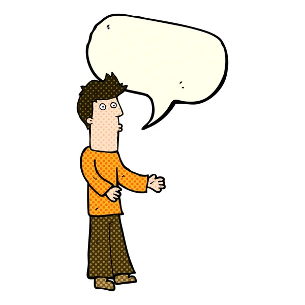 Homem dos desenhos animados explicando com bolha de fala — Vetor de Stock