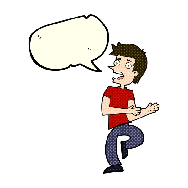 Cartoon stressed out man with speech bubble — Stock Vector