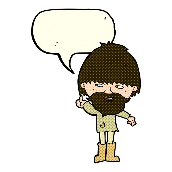 Hombre hippie de dibujos animados en botas wellington con burbuja del habla — Vector de stock