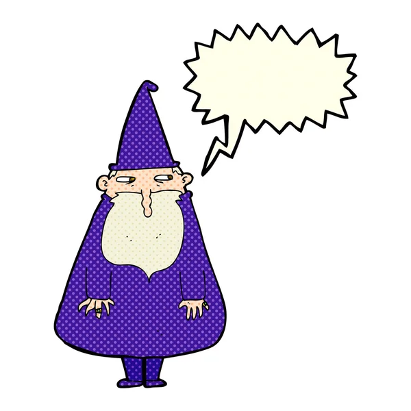 Cartoon wizard with speech bubble — Stock Vector