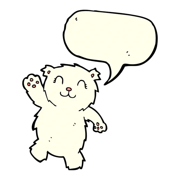 Cartoon zwaaien ijsbeer met tekstballon — Stockvector