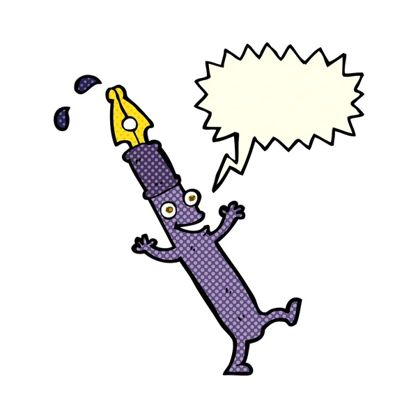 Personaje de la pluma de dibujos animados con burbuja de habla — Vector de stock