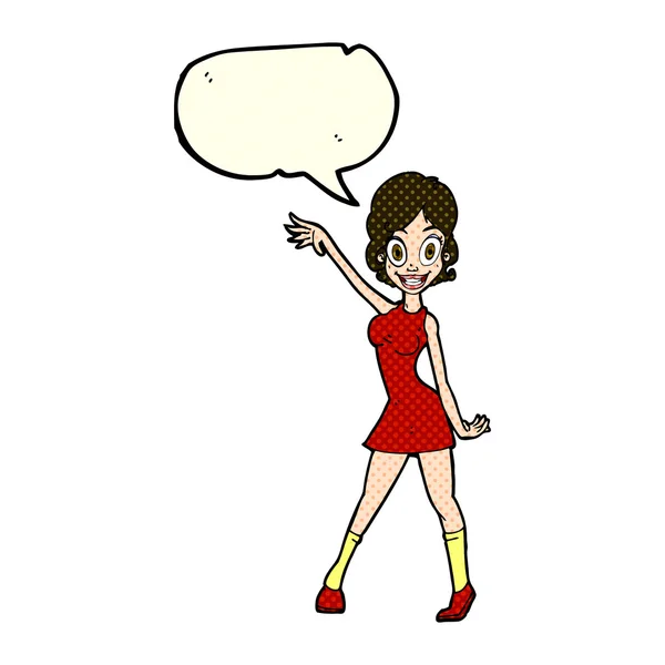 Cartoon party girl with speech bubble — Stock Vector