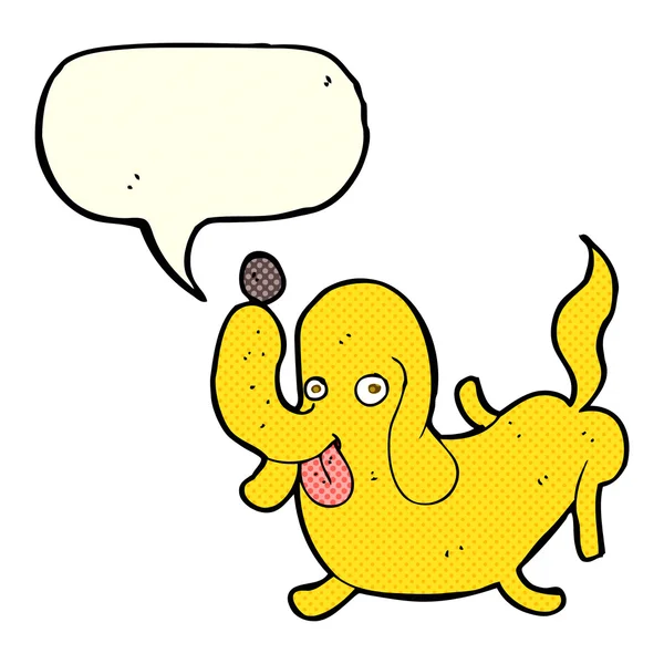 Desenho animado cão saindo da língua com bolha de fala — Vetor de Stock