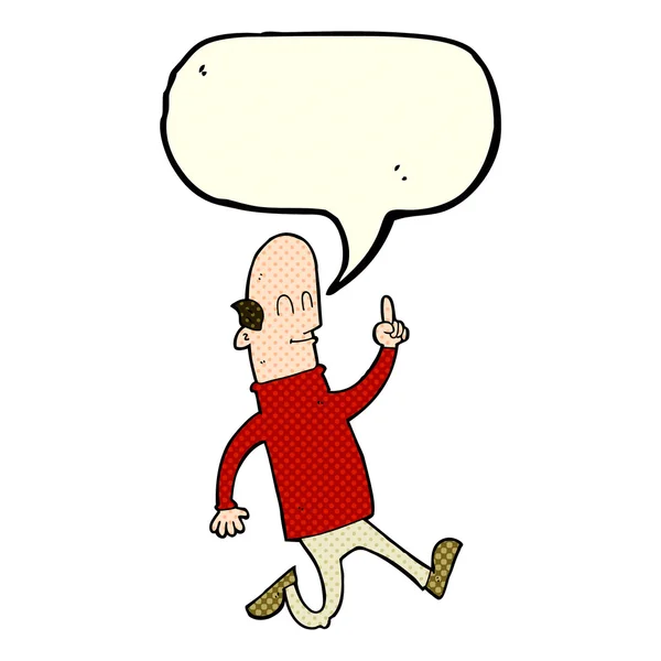 Cartoon bald man with idea with speech bubble — Stock Vector