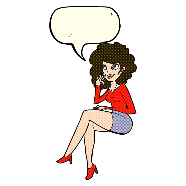 Cartoon office woman sitting with speech bubble — Stock Vector