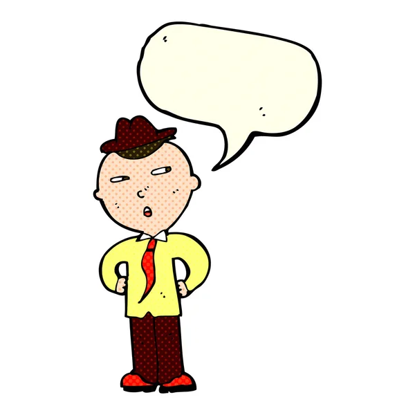 Cartoon man wearing hat with speech bubble — Stock Vector