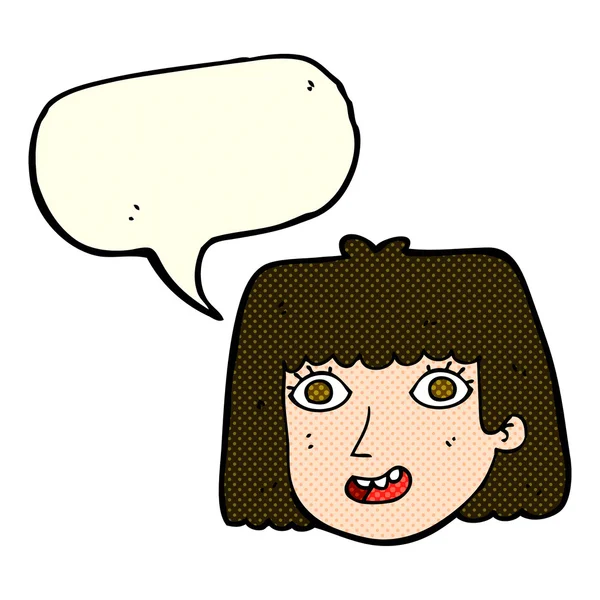 Cartoon gelukkig vrouwelijk gezicht met spraakbel — Stockvector