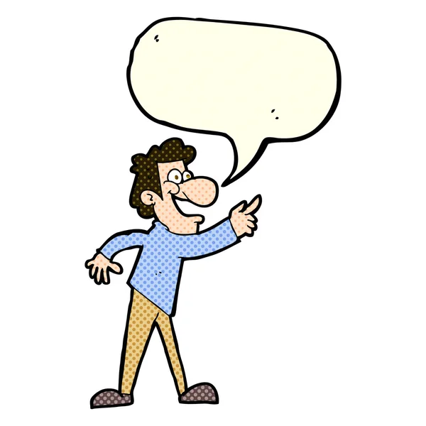 Hombre de dibujos animados señalando y riendo con la burbuja del habla — Archivo Imágenes Vectoriales