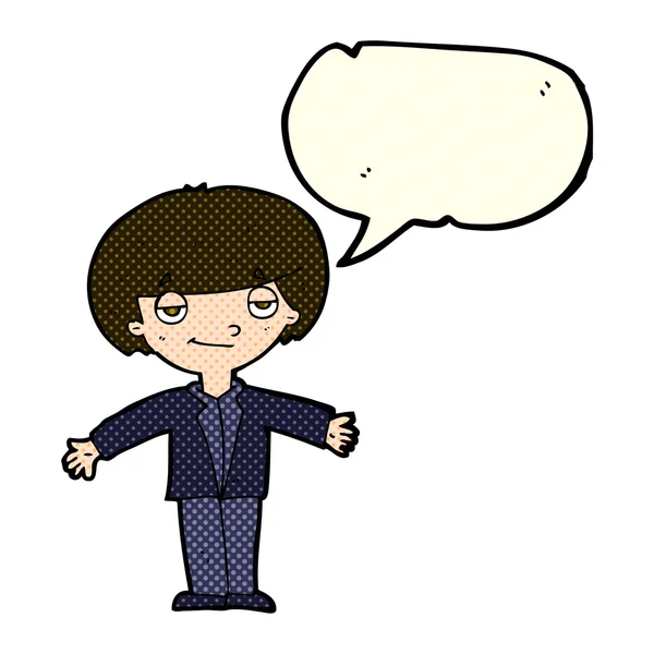 Καρτούν αυτάρεσκο αγόρι με φούσκα ομιλία — Διανυσματικό Αρχείο