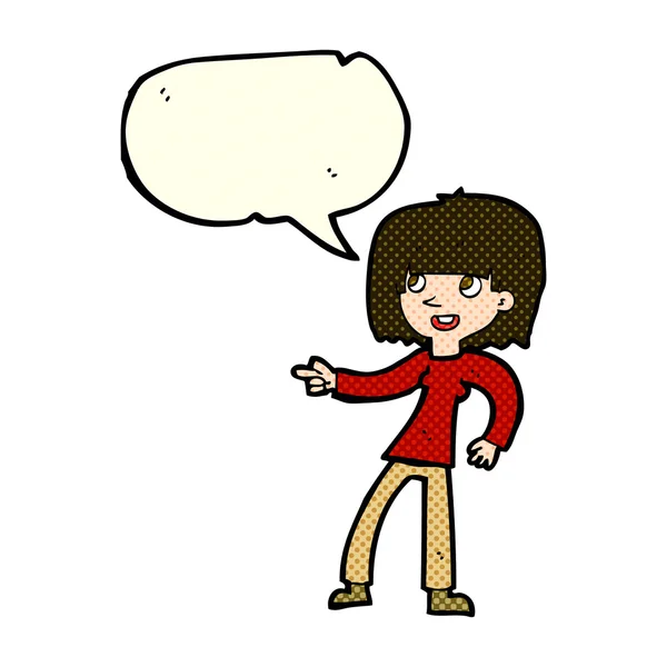Dessin animé fille pointant avec bulle de discours — Image vectorielle