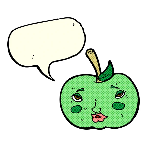 Tecknad äpple med ansikte med pratbubbla — Stock vektor
