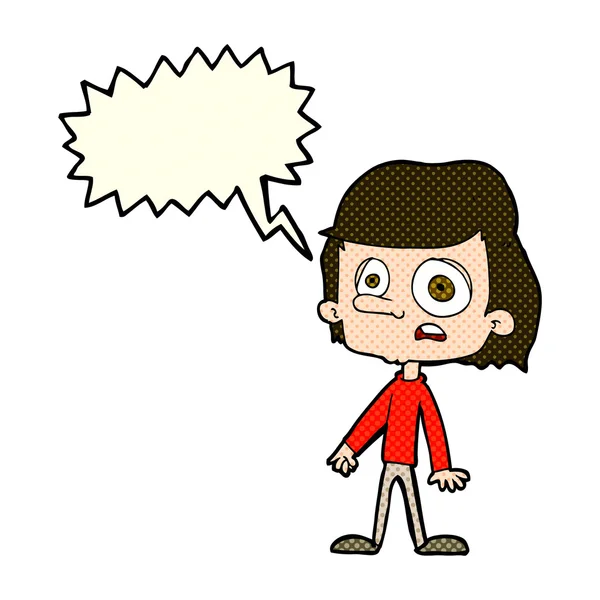 Dibujos animados niño preocupado con burbuja del habla — Vector de stock
