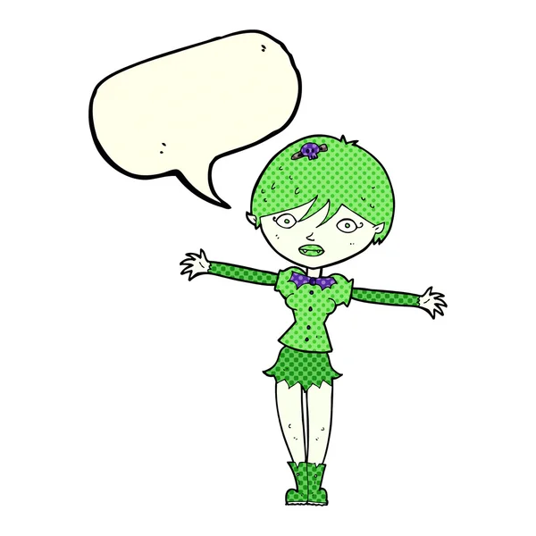 Chica vampiro de dibujos animados con burbuja de habla — Archivo Imágenes Vectoriales