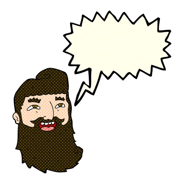Dibujos animados hombre barbudo riendo con burbuja del habla — Vector de stock