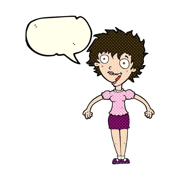 Kartun wanita bersemangat dengan gelembung bicara - Stok Vektor