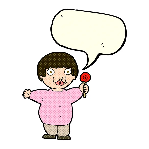 Cartoon fat child with speech bubble — Stock Vector
