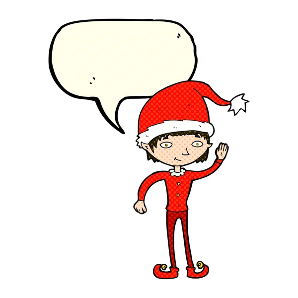 Dessin animé agitant elfe de Noël avec bulle de parole — Image vectorielle