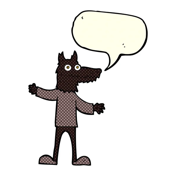Uomo lupo dei cartoni animati con bolla discorso — Vettoriale Stock