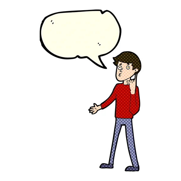 Cartoon man asking question with speech bubble — Stock Vector