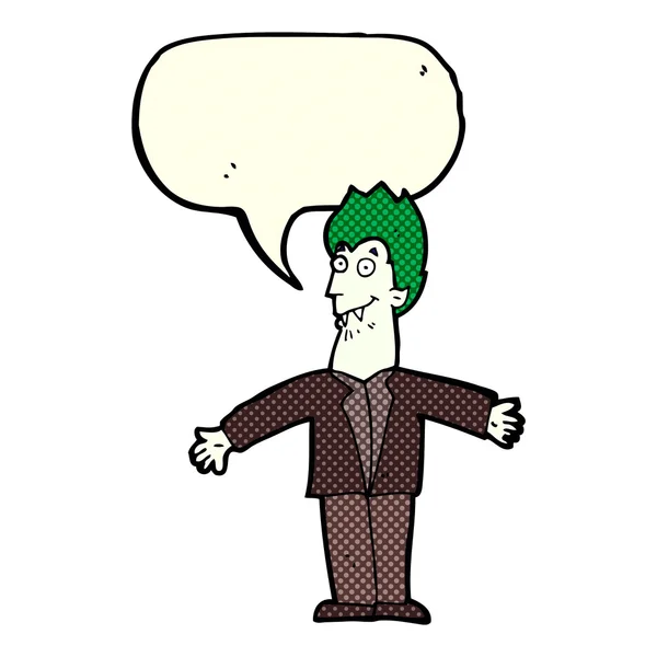 Hombre vampiro de dibujos animados con burbuja de habla — Vector de stock