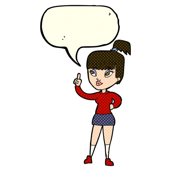 Cartoon aantrekkelijk meisje met idee met tekstballon — Stockvector