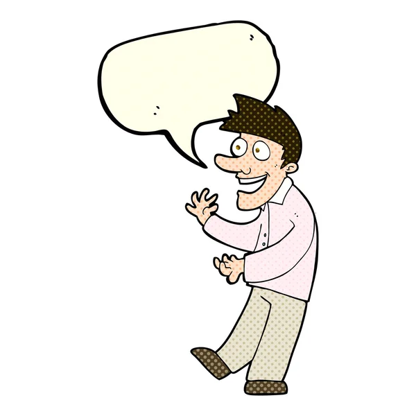 Cartoon excited man with speech bubble — Stock Vector