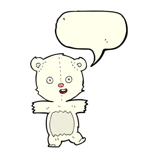 Cartoon cute polar bear cub with speech bubble — Stock Vector