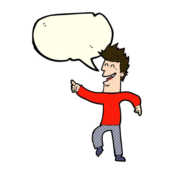 Desenho animado homem apontando e rindo com bolha de fala — Vetor de Stock