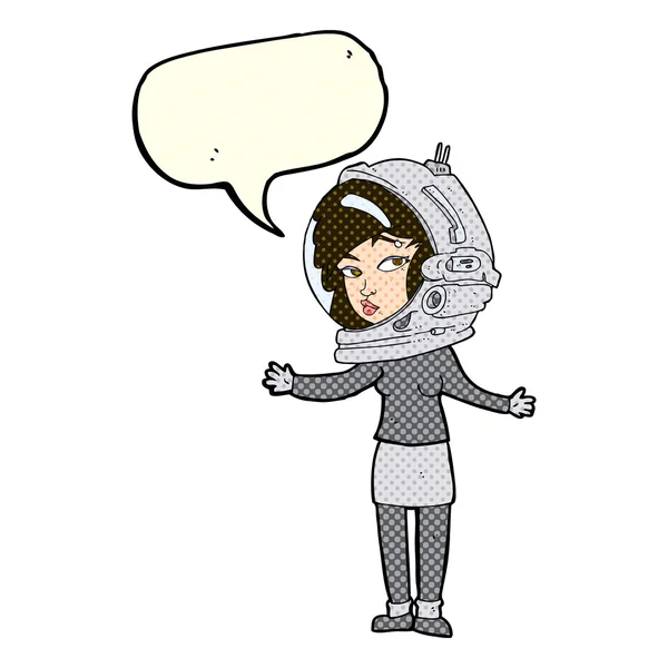 Мультяшная женщина в шлеме космонавта с речевым пузырем — стоковый вектор