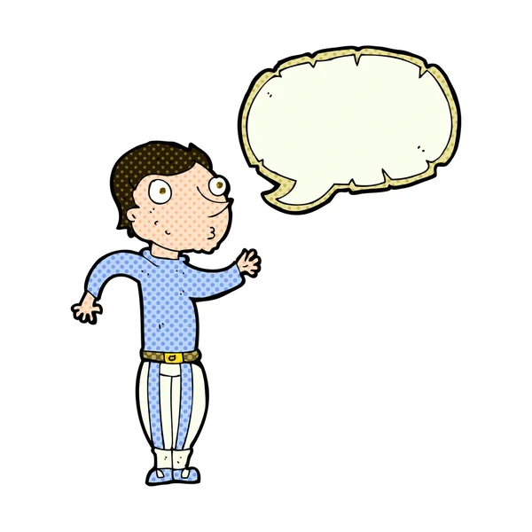 Homme dessin animé dans des vêtements bruyants avec bulle de parole — Image vectorielle