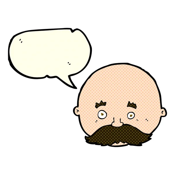 Καρτούν καραφλός άνθρωπος με μουστάκι με φούσκα ομιλία — Διανυσματικό Αρχείο