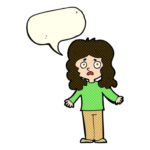 Cartoon bezorgd vrouw met tekstballon — Stockvector