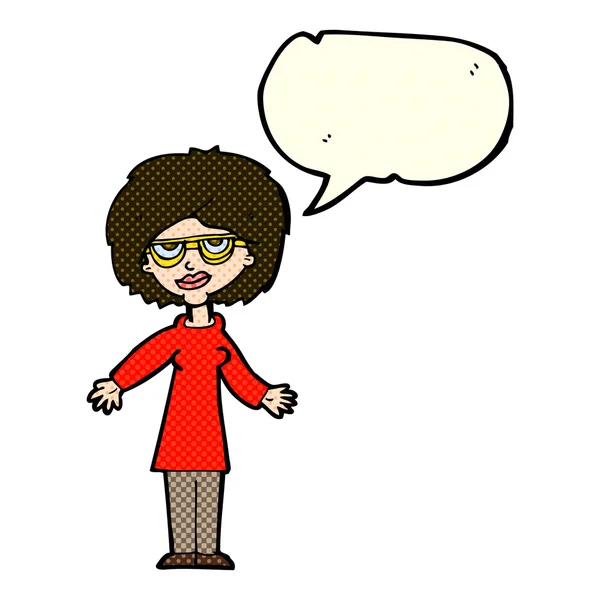 Cartoon-Frau mit Brille mit Sprechblase — Stockvektor