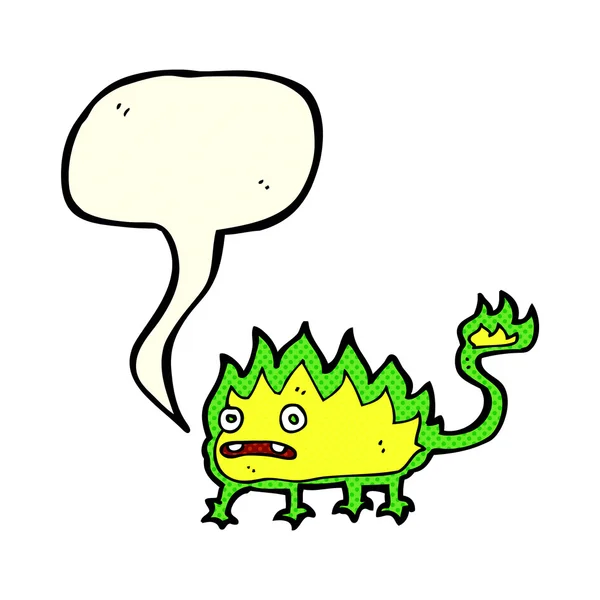 Cartoon little fire demon with speech bubble — Stock Vector