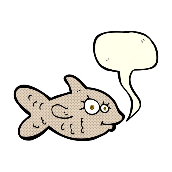 Cartone animato felice pesce rosso con la bolla discorso — Vettoriale Stock