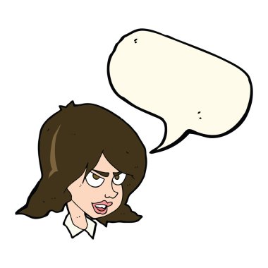 karikatür rahatsız kadınla konuşma balonu
