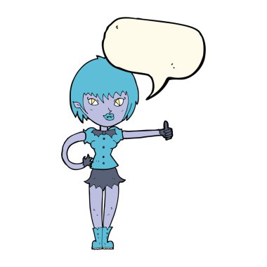 Çizgi filmdeki vampir kız konuşma baloncuğuyla baş parmak işareti yapıyor.