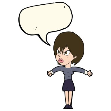 Çizgi film, konuşma baloncuğu ile rahatsız kız