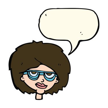 karikatür konuşma balonu ile gözlük takan kadın