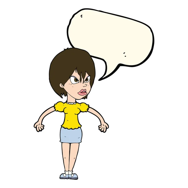 Cartoon irritado mulher com bolha de fala —  Vetores de Stock