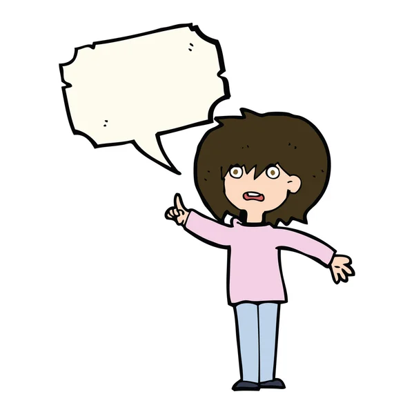 Femme dessin animé posant la question avec bulle de parole — Image vectorielle