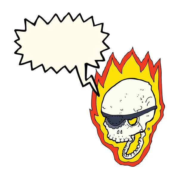 Cartoon flaming pirate skull with speech bubble — Stock Vector