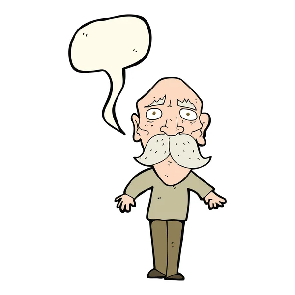 Cartoon sad old man with speech bubble — Stock Vector