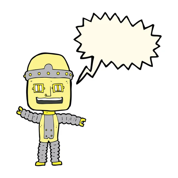 Karikatur winkender Roboter mit Sprechblase — Stockvektor