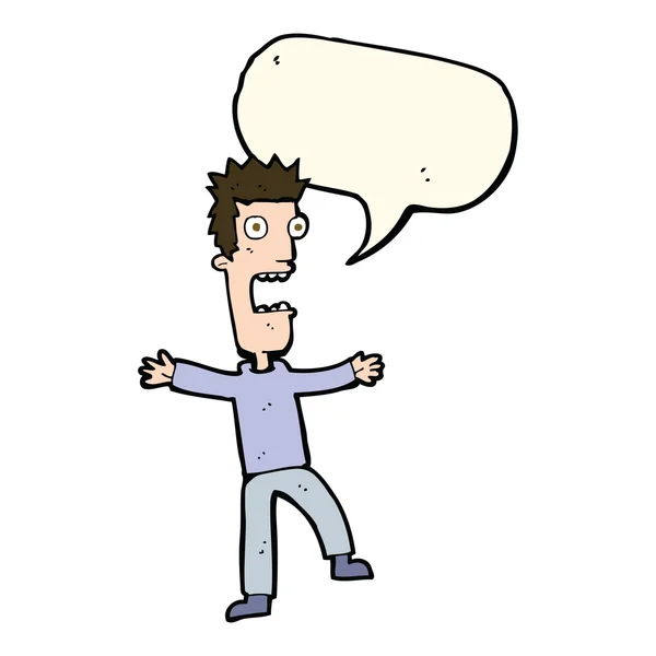 Cartoon terrified man with speech bubble — Stock Vector