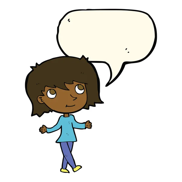 Cartoon-Mädchen ohne Sorgen mit Sprechblase — Stockvektor