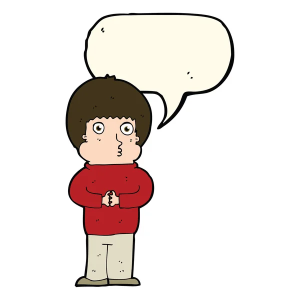 卡通人物害羞男孩与言语泡沫 — 图库矢量图片