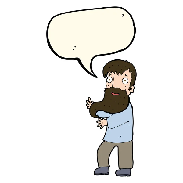 Cartoon excited bearded man with speech bubble — Stock Vector